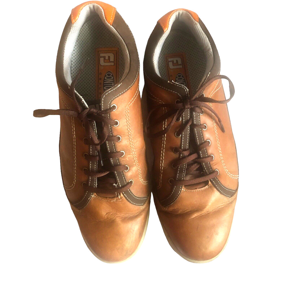 FJ Footjoy 11 1/2 Men's Contour Casual Waterproof Brown Leather Golf Shoes 54222